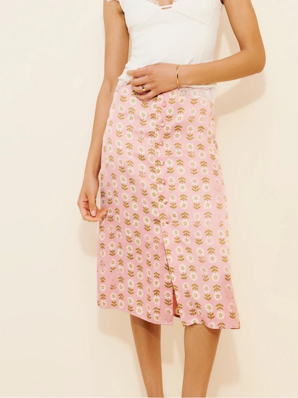 Free People Analise Printed Midi Skirt in Pink (Used Like New) - Picture 2 of 8